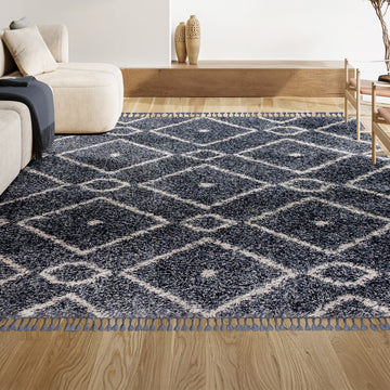 Mercer Shag Plush Tassel Moroccan Diamond Area Rug
